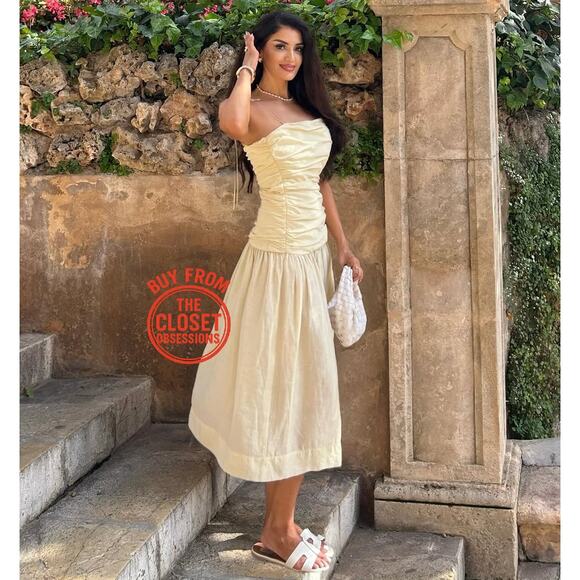 ZARA Blogger Fave Ruched Taupe Midi Dress NWT 🤎 - Picture 8 of 16